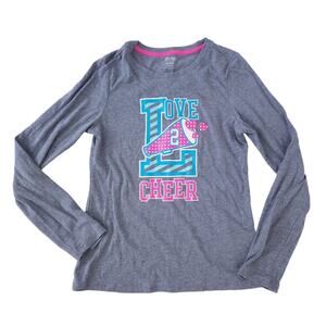 Danskin Cheerleading Shirt Large 10/12 Gray Pink Cheerleader Long Sleeve Tee